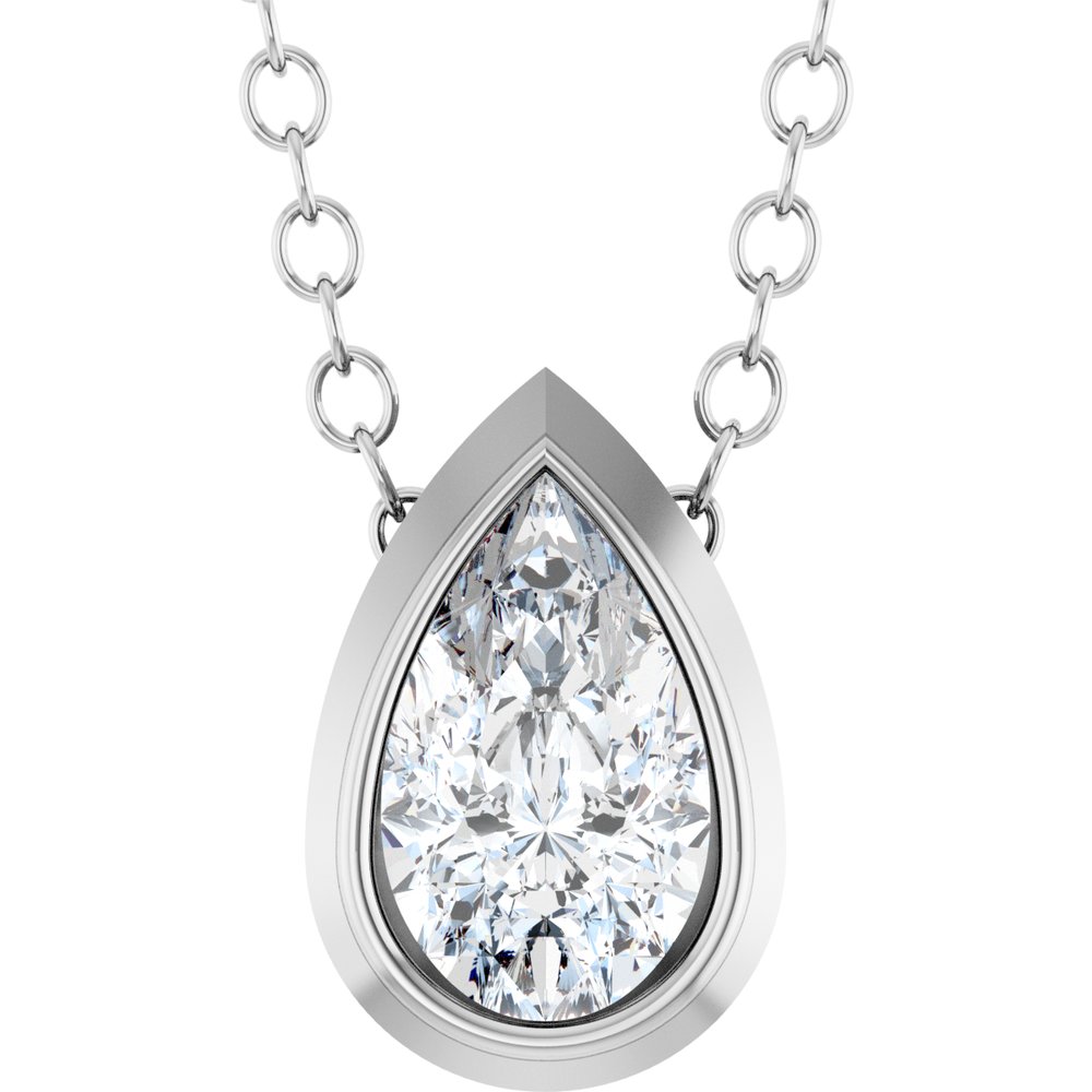 14K Pear Bezel Diamond Solitaire Necklace