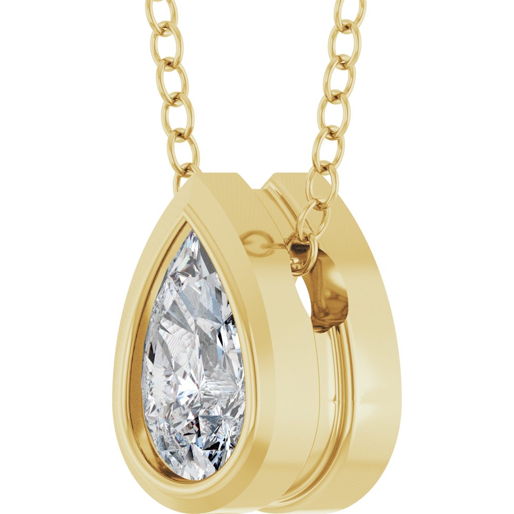 14K Pear Bezel Diamond Solitaire Necklace