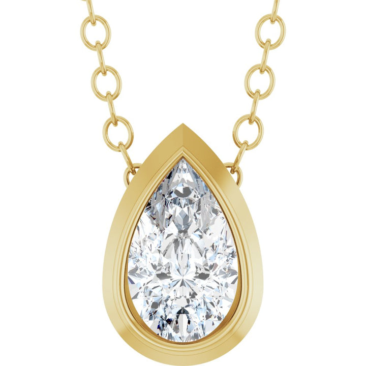 14K Pear Bezel Diamond Solitaire Necklace
