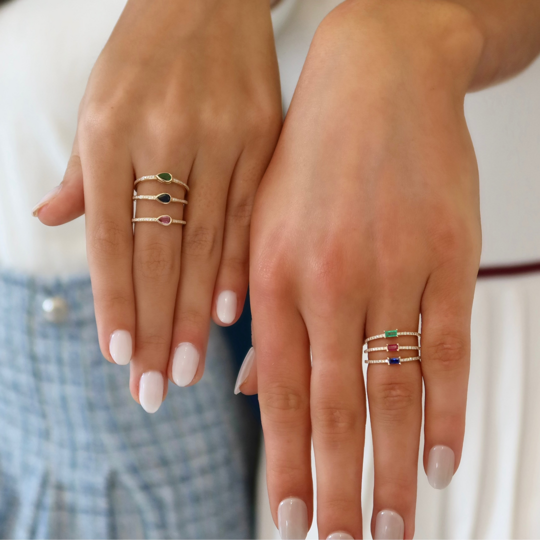 14K Baguette Gemstone &amp; Diamond Ring