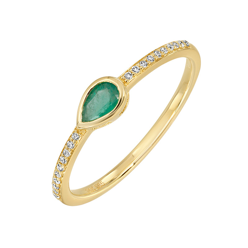 14K Pear Bezel Gemstone &amp; Diamond Ring