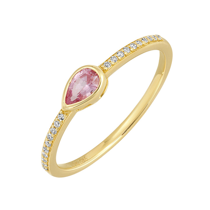 14K Pear Bezel Gemstone &amp; Diamond Ring