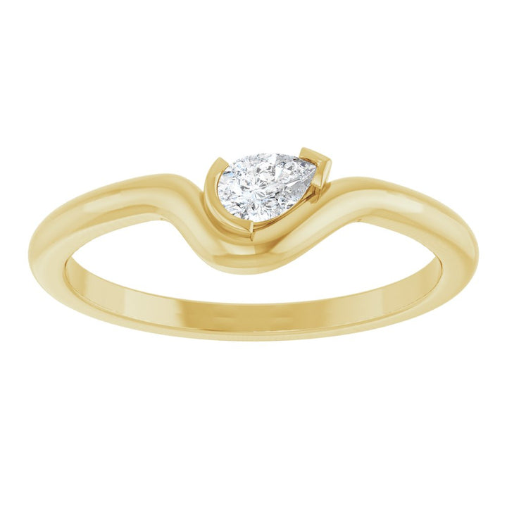 14K Pear Diamond Half Bezel Wave Ring