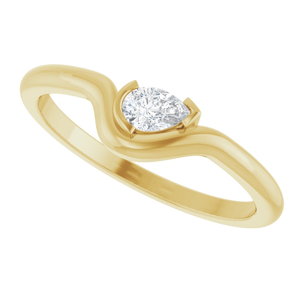 14K Pear Diamond Half Bezel Wave Ring