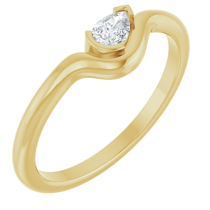 14K Pear Diamond Half Bezel Wave Ring