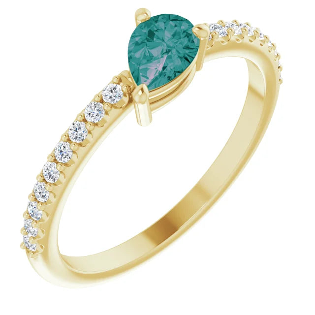14K Pear Gemstone &amp; Diamond Stackable Ring