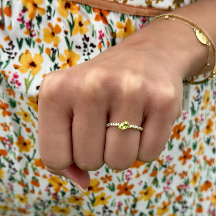 14K Pear Gemstone &amp; Diamond Stackable Ring