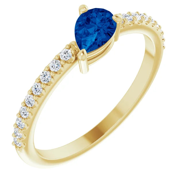 14K Pear Gemstone &amp; Diamond Stackable Ring
