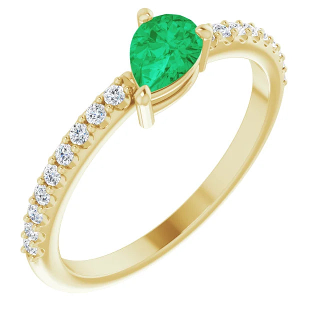 14K Pear Gemstone &amp; Diamond Stackable Ring