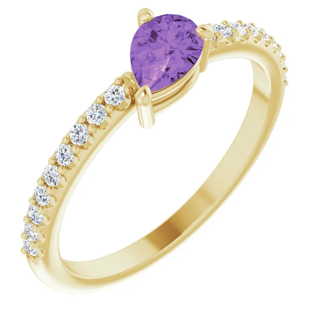 14K Pear Gemstone &amp; Diamond Stackable Ring