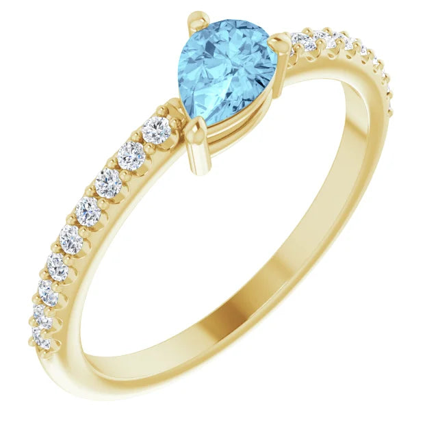 14K Pear Gemstone &amp; Diamond Stackable Ring