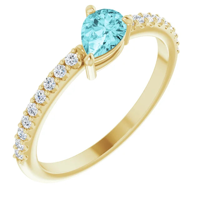 14K Pear Gemstone &amp; Diamond Stackable Ring