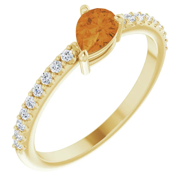 14K Pear Gemstone &amp; Diamond Stackable Ring