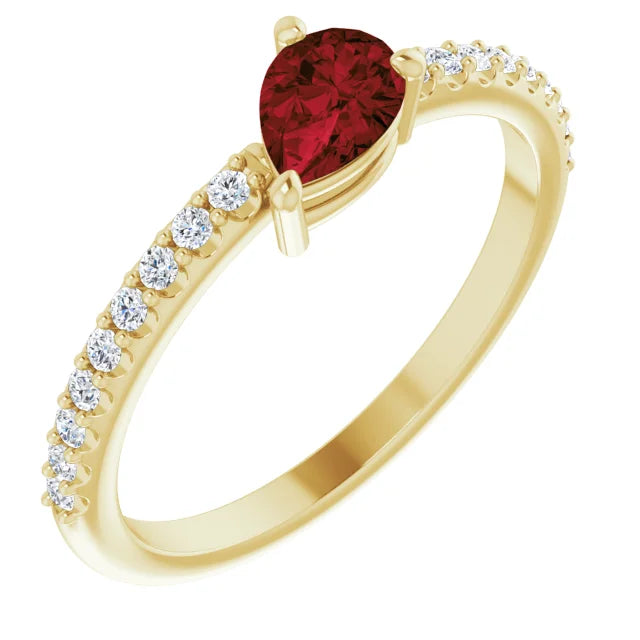 14K Pear Gemstone &amp; Diamond Stackable Ring