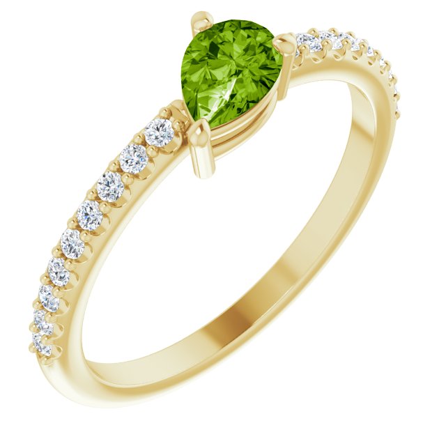 14K Pear Gemstone &amp; Diamond Stackable Ring
