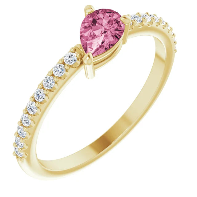 14K Pear Gemstone &amp; Diamond Stackable Ring