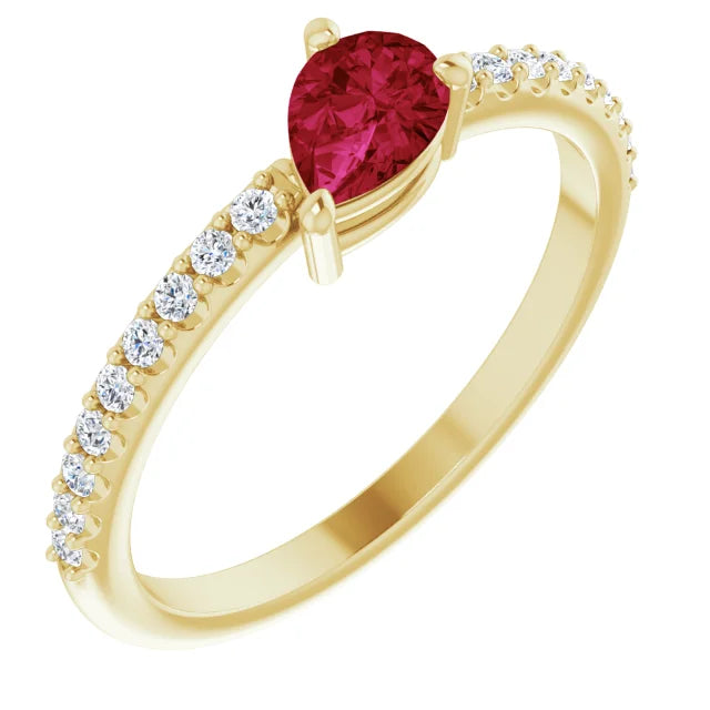 14K Pear Gemstone &amp; Diamond Stackable Ring