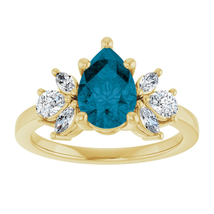 14K Pear Gemstone &amp; Lab Grown Diamond Ring