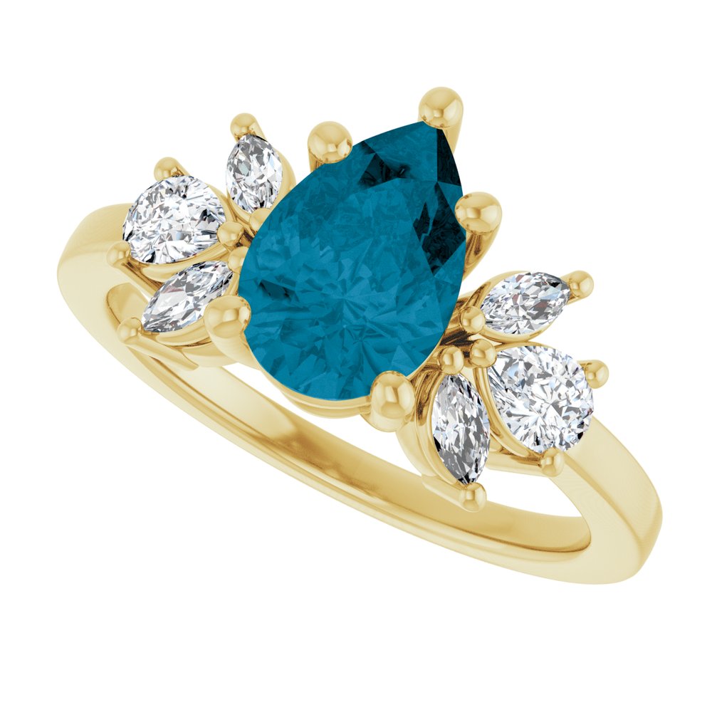14K Pear Gemstone &amp; Lab Grown Diamond Ring