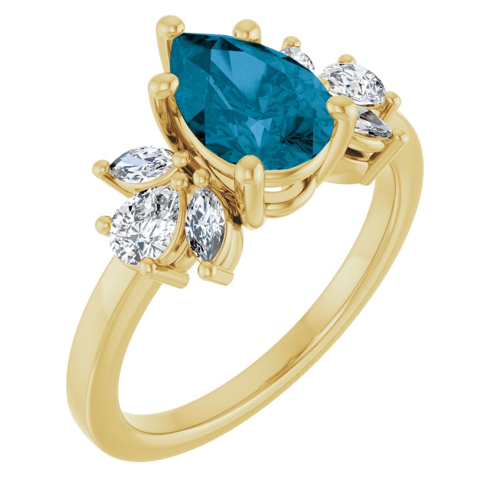 14K Pear Gemstone &amp; Lab Grown Diamond Ring