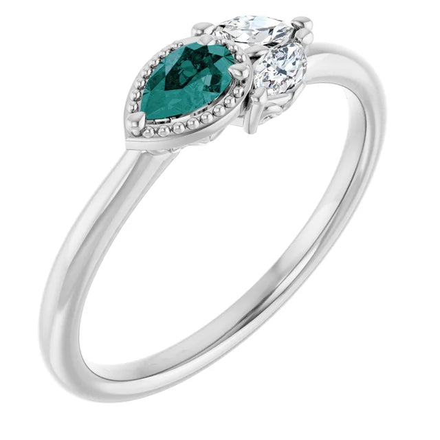 14K Pear Gemstone &amp; Marquise Diamond Ring