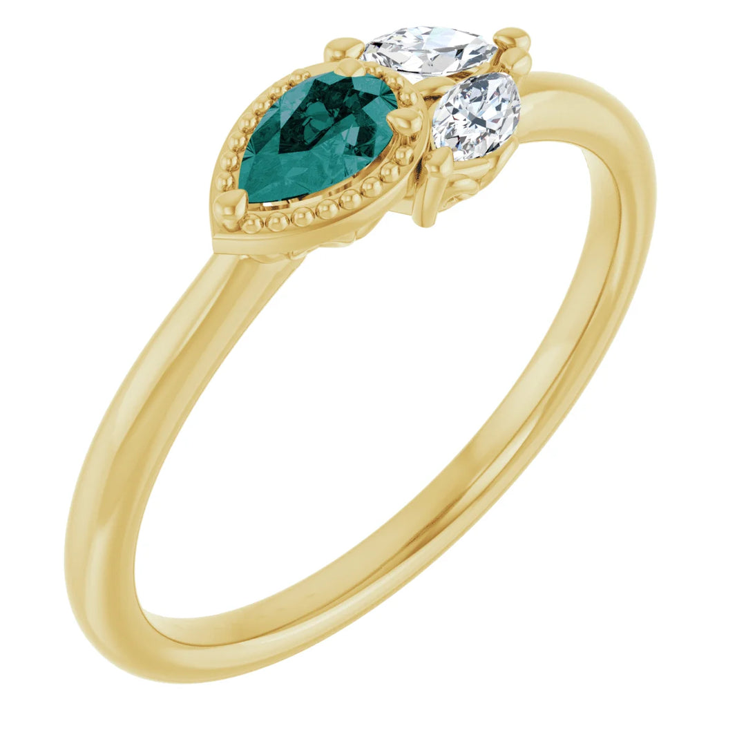14K Pear Gemstone &amp; Marquise Diamond Ring