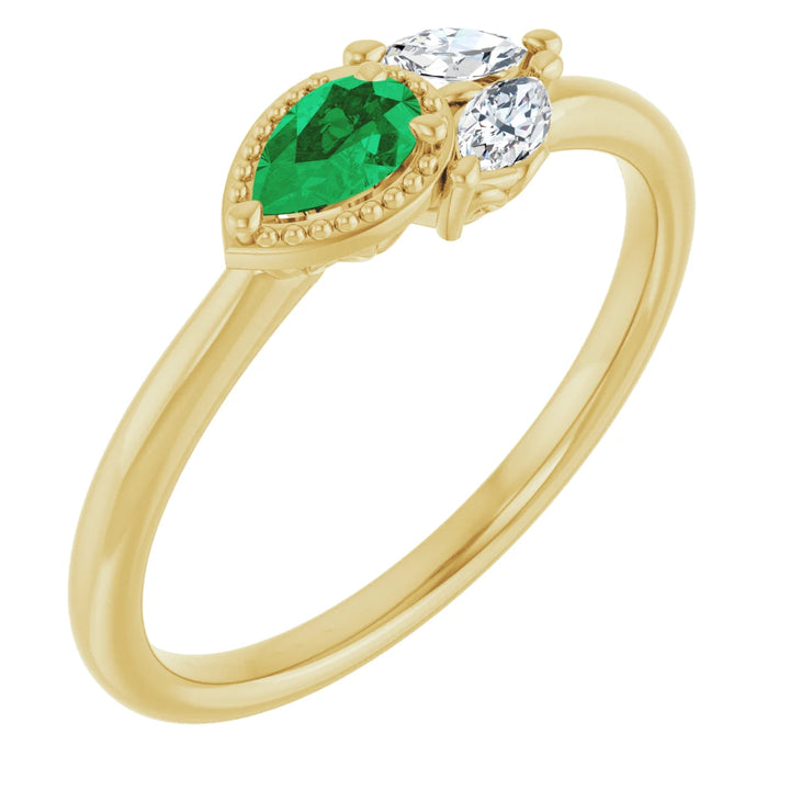 14K Pear Gemstone &amp; Marquise Diamond Ring