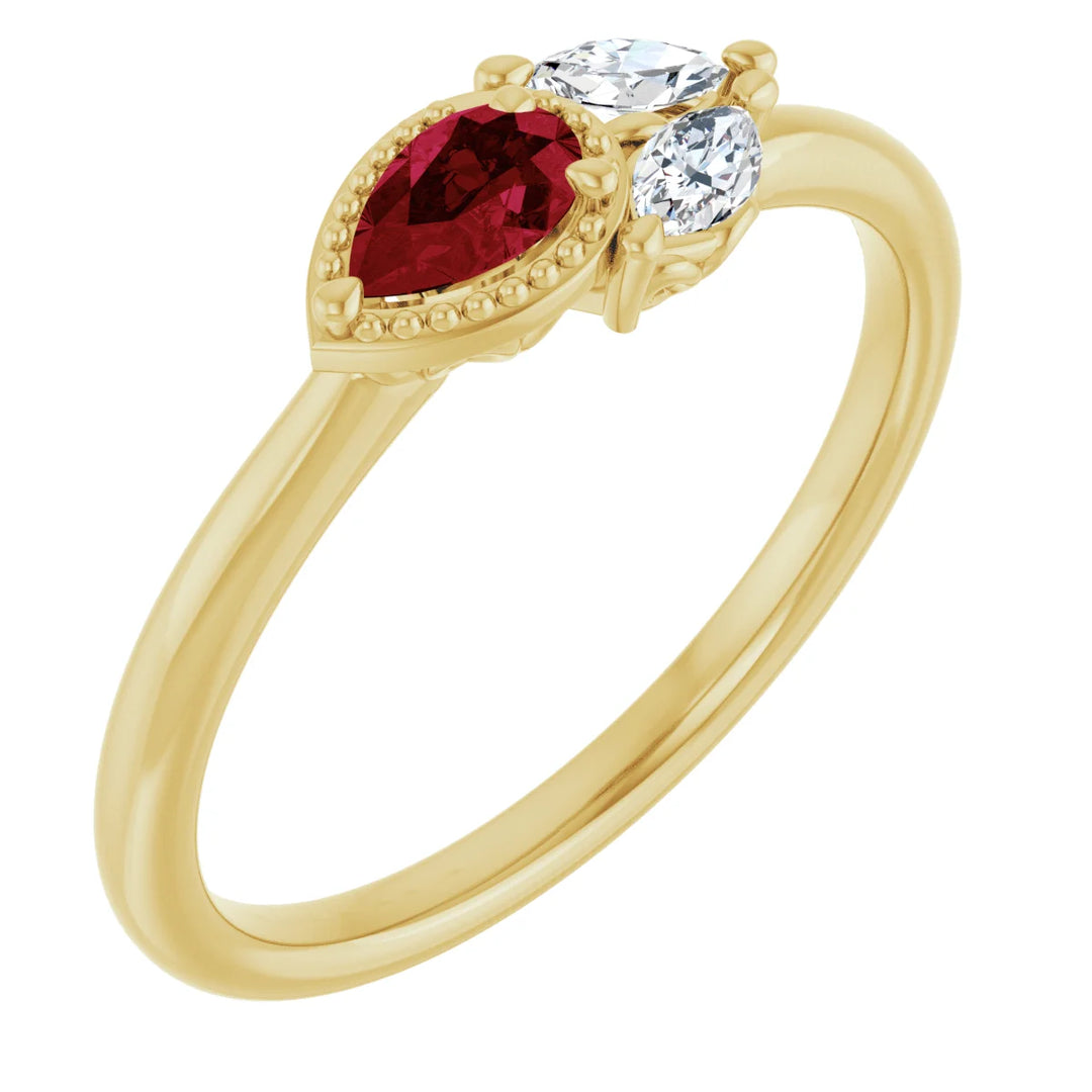 14K Pear Gemstone &amp; Marquise Diamond Ring