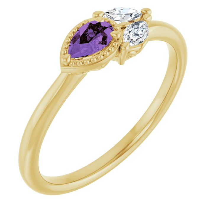 14K Pear Gemstone &amp; Marquise Diamond Ring