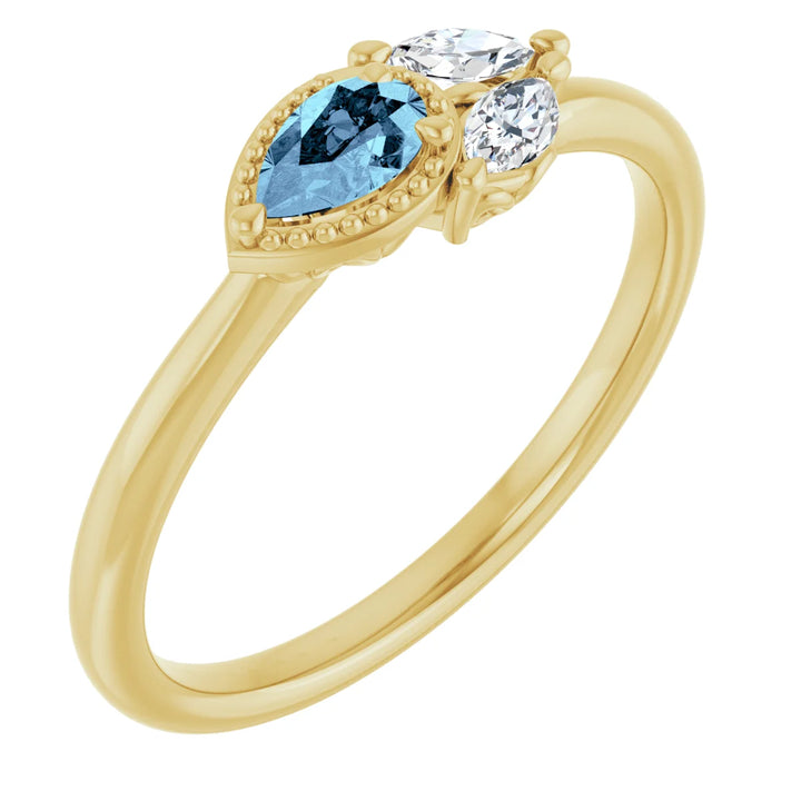 14K Pear Gemstone &amp; Marquise Diamond Ring