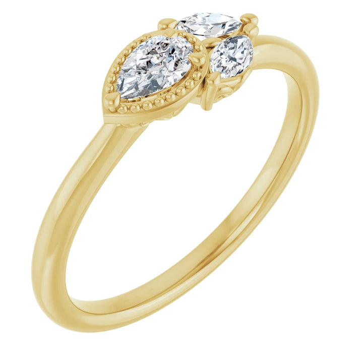 14K Pear Gemstone &amp; Marquise Diamond Ring
