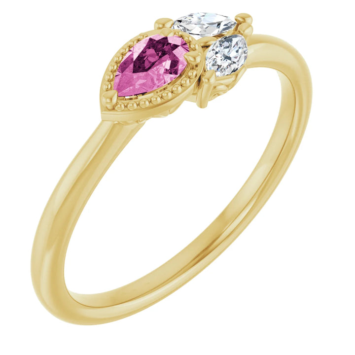 14K Pear Gemstone &amp; Marquise Diamond Ring