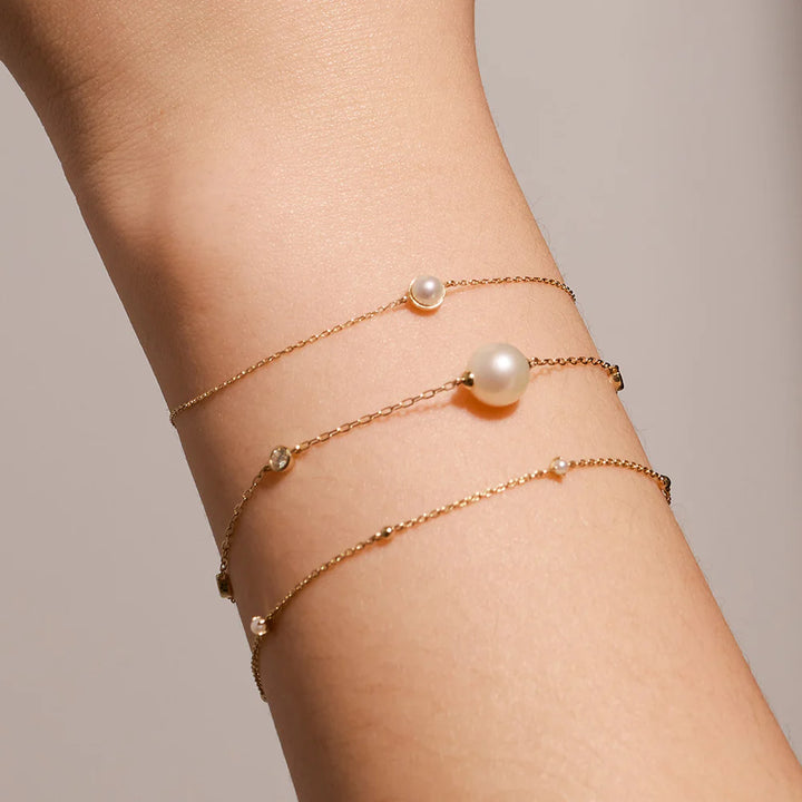 14K Pearl &amp; Bead Station Bracelet