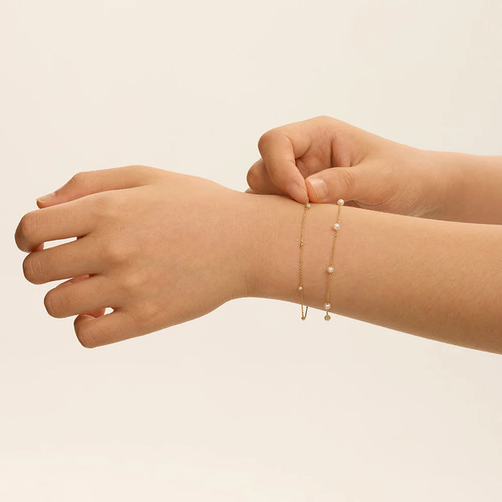 14K Pearl &amp; Bead Station Bracelet