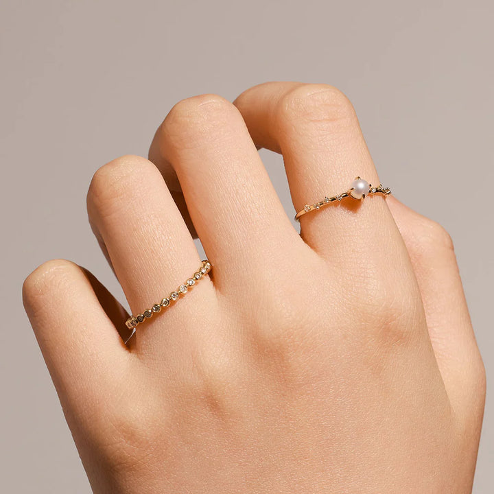 14K Pearl &amp; Lab Grown Diamond Ring