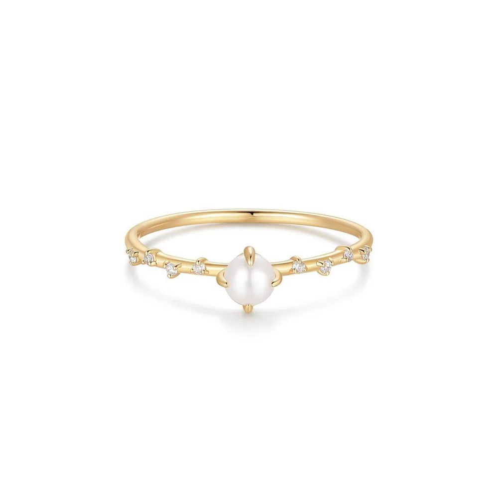 14K Pearl &amp; Lab Grown Diamond Ring