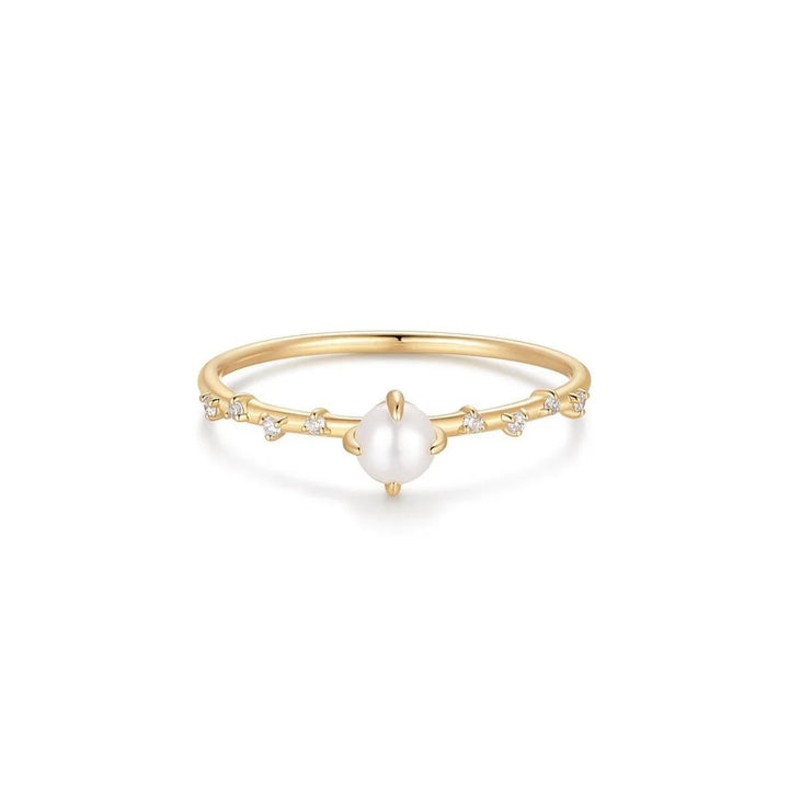 14K Pearl &amp; Lab Grown Diamond Ring
