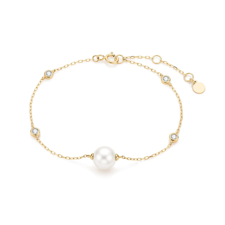 14K Pearl &amp; Lab Grown Diamond Station Bracelet