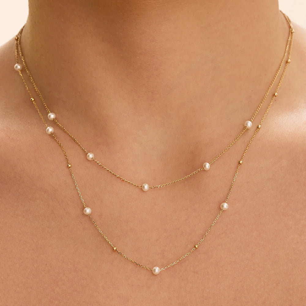14K Pearl Station Necklace