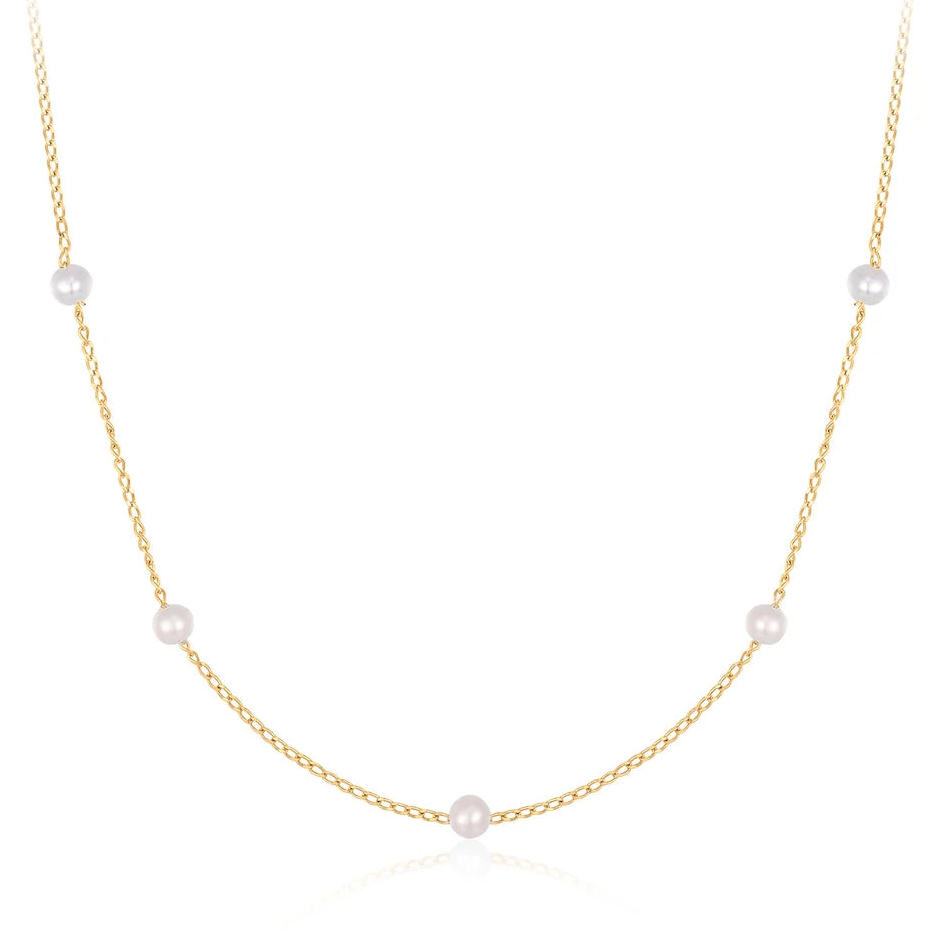 14K Pearl Station Necklace