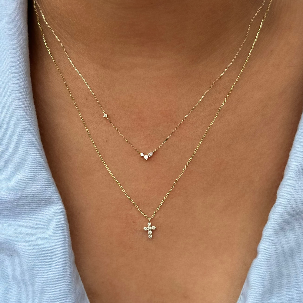 14K Petite Natural Diamond Cross Necklace-Embark Fine Jewelry