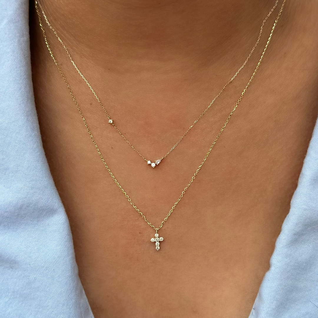 14K Petite Natural Diamond Cross Necklace