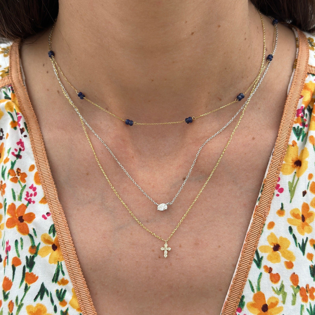 14K Petite Natural Diamond Cross Necklace