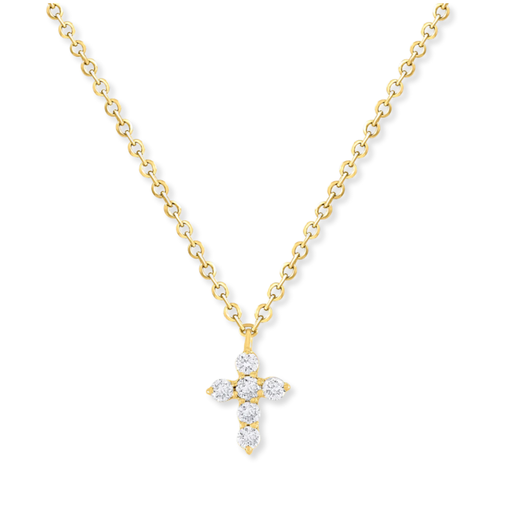 14K Petite Natural Diamond Cross Necklace