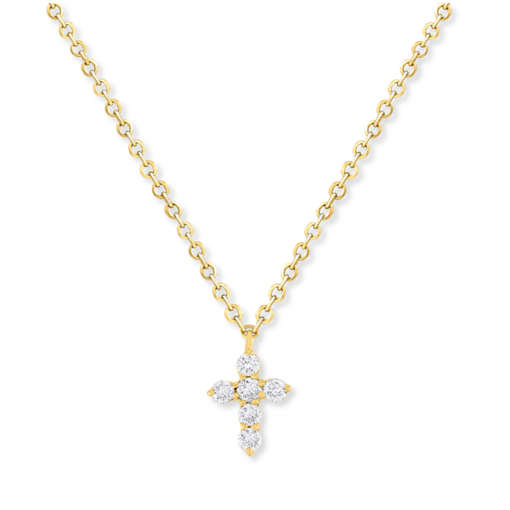 14K Petite Natural Diamond Cross Necklace
