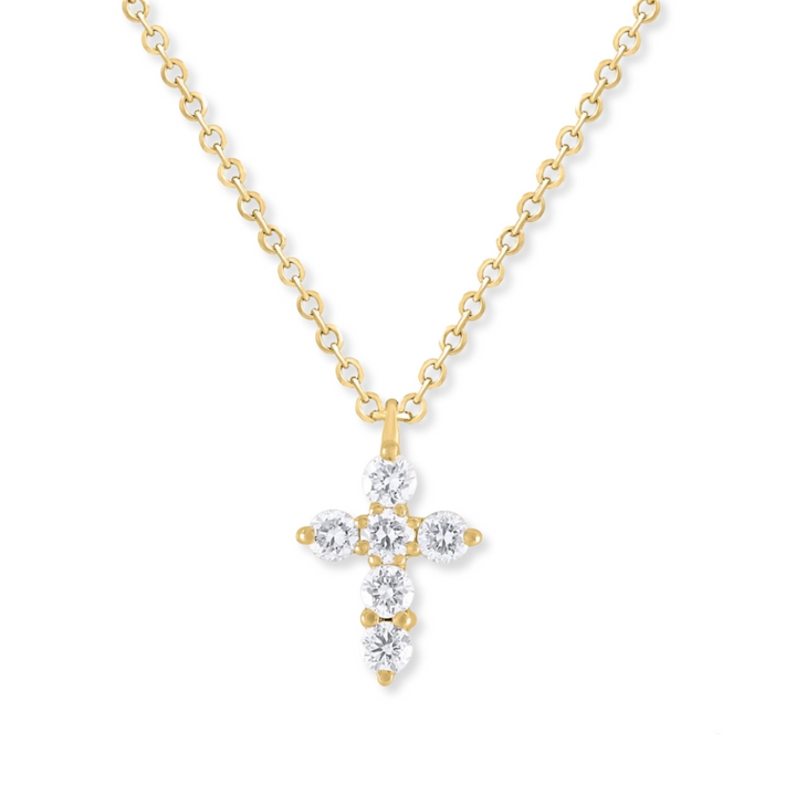 14K Petite Natural Diamond Cross Necklace
