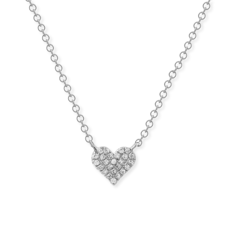 14K Petite Pave Diamond Heart Necklace