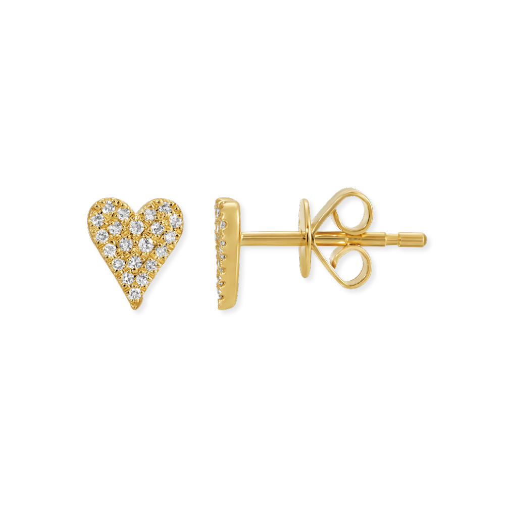 14K Pointy Heart Diamond Studs