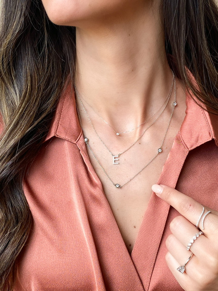 14K Round Diamond Station Necklace