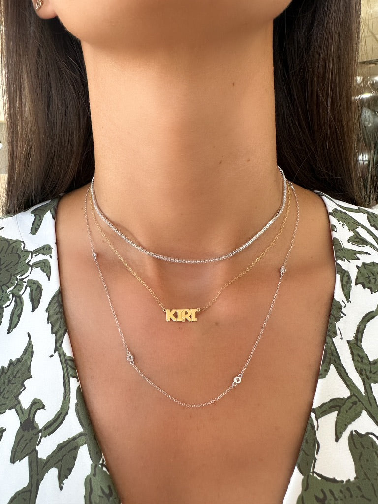 14K Round Diamond Station Necklace